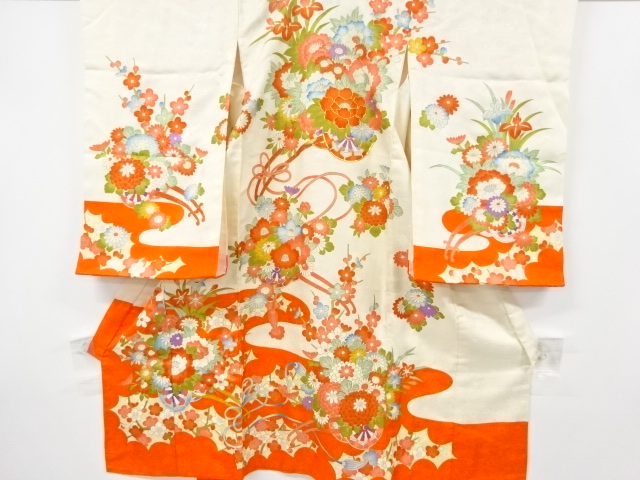 JAPANESE KIMONO / ANTIQUE KIMONO / EMBROIDERY / FLOWER CART